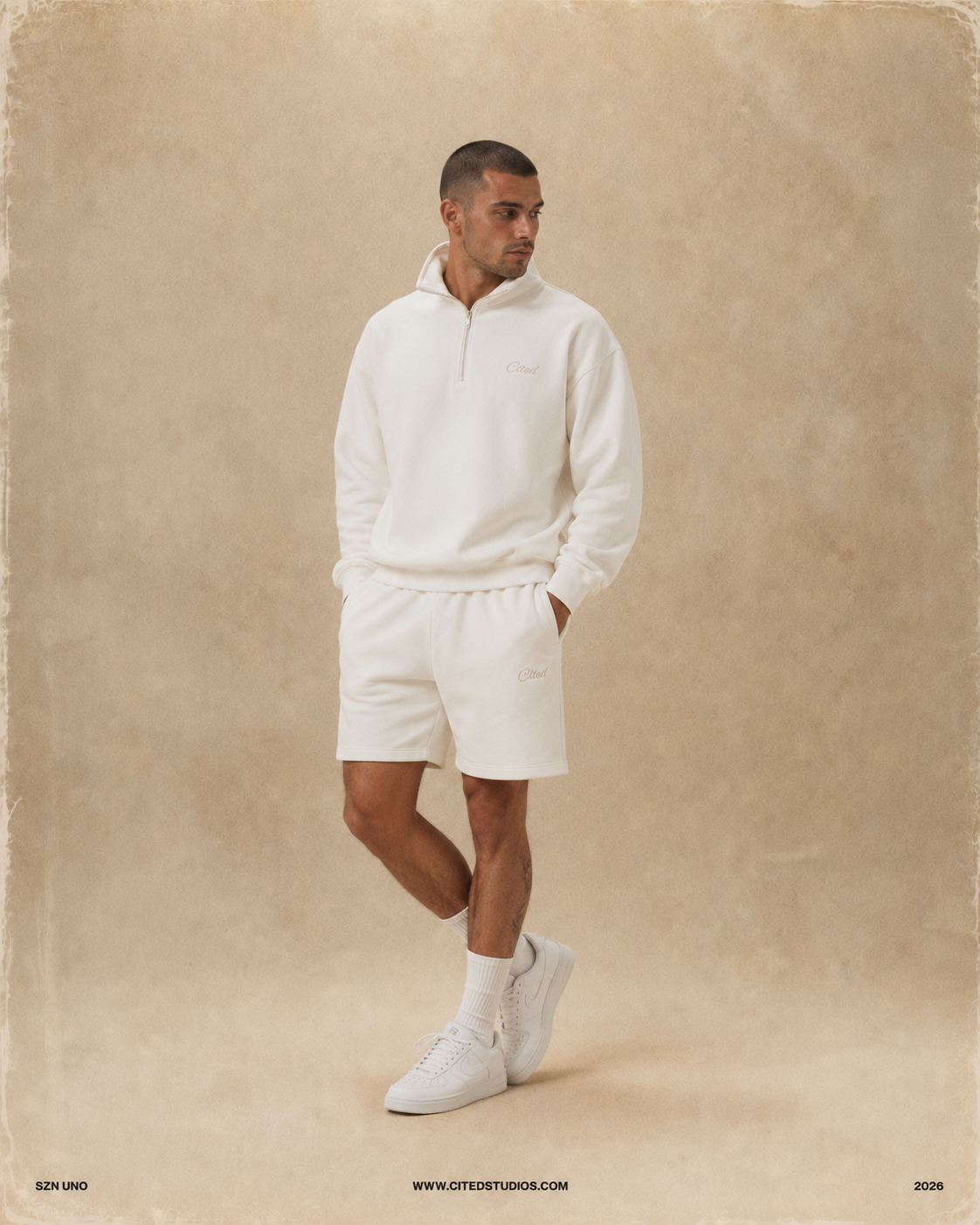 WHITE QUARTER ZIP