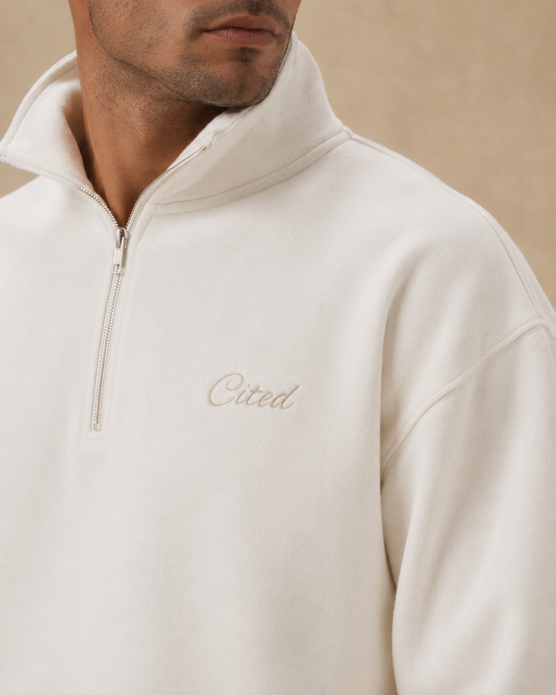 WHITE QUARTER ZIP